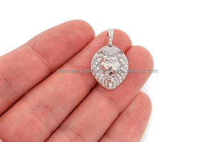 Men's Trendy Animal Hip Hop Fine Jewelry Gift Rapper's Custom Made 925 Solid <b>Silver</b> Lion Head Pendant Natural Diamond Iced Style - Product Image 6