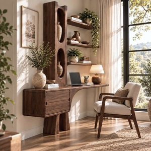 Escritorio de Madera Contemporáneo para Montar en la Pared con Estantes en Forma de Árbol y Cajón para Oficina en Casa - Product Image 5