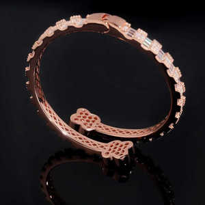 Trendy 14k 18k <b>Solid</b> Orignal <b>Gold</b> Diamond Bracelet Flower Lab Created Diamond Eternity Bypass Cuff <b>Bangle</b> Statement Bridal - Product Image 4