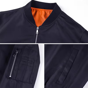 Chaqueta Bomber Unisex Personalizable de Alta Calidad, Azul Marino, Manga Larga, Cierre de Cremallera, Cuello Camisero, Talla Grande, Casual, Resistente al Viento - Product Image 5