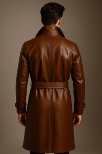Manteau trench formel pour homme en cuir d'agneau véritable marron, imperméable, respirant, écologique, avec doublure en polyester - Product Image 5