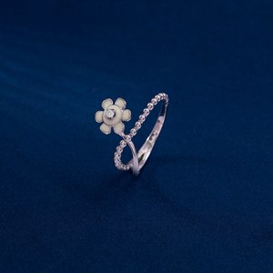 925 Sterling Silver Minimalist Daisy Flower <b>Ring</b> with Natural Diamonds | Floral <b>Adjustable</b> <b>Ring</b> for Women | Fine Jewelry Gift - Product Image 6