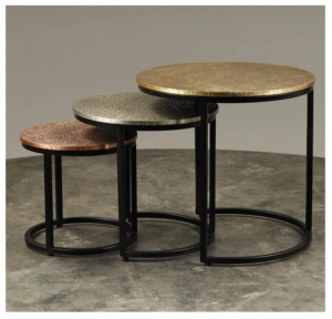 Mesa de anidación de diseño moderno, Juego de 3, acabado Natural con pata de Metal - Product Image 2