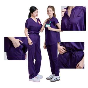 Ensemble de blouses médicales pour femmes à design personnalisé, coupe large, motif floral, en coton/polyester/spandex, confortable, faible détection d'aiguilles - Product Image 4