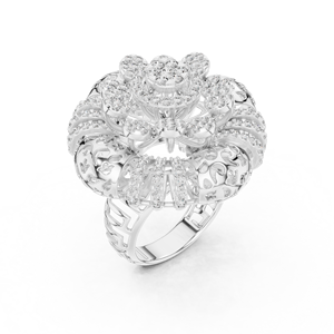 แหวนค็อกเทลเพชรทรงแกะสลักทันสมัย ประดับเพชรแล็บโกรว์ ตัวเรือนทองคำขาว 18KT ชุบโรเดียมหรูหรา เหมาะสำหรับงานหมั้น งานแต่งงาน และงานปาร์ตี้ - Product Image 1