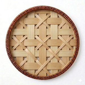 Bright Color Woven Bamboo <b>Placemat</b> <b>Round</b> Rattan Table Mat Geometric Pattern Protective Heat Insulated Serving Tray - Product Image 5
