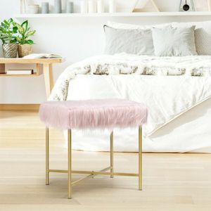Repose-pieds luxueux recouvert de fausse fourrure avec base en métal doré, ottoman et tabourets - Product Image 1