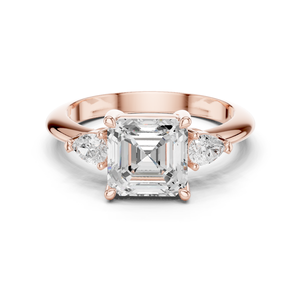 แหวนหมั้นทองคำโรสโกลด์ 14K มาพร้อมเพชรทรง Asscher และ Pear Cut เพชรเลี้ยงในห้องปฏิบัติการ ได้รับการรับรองจาก GRA เครื่องประดับที่สมบูรณ์แบบสำหรับผู้หญิง - Product Image 1