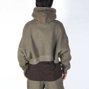 Sudadera con capucha extragrande de felpa francesa de alta calidad, personalizada, estilo urbano, lisa, sin estampado, corta - Product Image 4