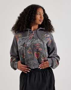 เสื้อฮู้ดดี้ผู้หญิงแบบซิป สไตล์วินเทจ ผ้าฝ้ายเฟรนช์เทอร์รี่ 100% ล้างสีแบบแอซิดวอช ประดับคริสตัล พิมพ์ลายตามสั่ง กระเป๋าขนาดใหญ่พิเศษ ไซส์ XL - Product Image 1