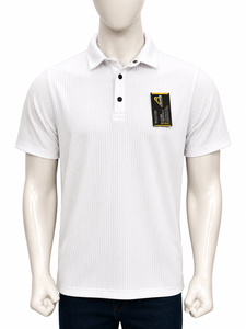 Men <b>White</b> Striped for <b>Shirt</b> Short Sleeve Cotton Oxford Casual Button Collar Front Logo Breathable Knitted AERO AFI - Product Image 1