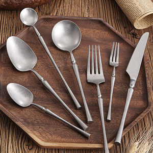 Antique Stainless Steel Fork Spoon Knife Matte Stonewashed Flatware <b>Vintage</b> Metal Frosted <b>Cutlery</b> Set - Product Image 5
