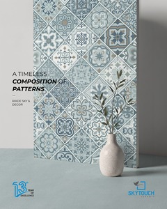 Carreaux muraux en porcelaine mate SKYTOUCH RIADE SKY DECOR, motif floral géométrique méditerranéen moderne, antidérapants pour cuisine et chambre - Product Image 1