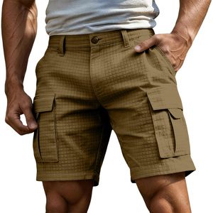 Men's Olive Green Canvas Cargo Shorts Mid Waist Breathable Quick Dry Spandex/Polyester Casual Bermuda Shorts Pockets Elastic - Product Image 6