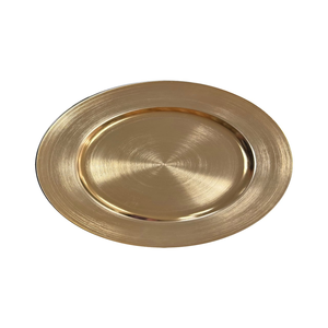 Assiettes de présentation classiques dorées rondes en métal décoratif pour la vaisselle, les mariages, les célébrations, les banquets et les tables de fête - Product Image 1