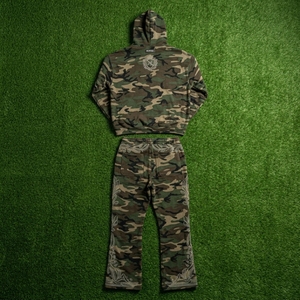 Mens <b>Camouflage</b> <b>Tracksuit</b> Hoodie Pants Custom Rhinestone Leaf Embroidery Streetwear Sportswear Matching Set - Product Image 6