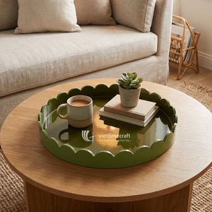 Modern Round Scalloped Lacquered Polished Serving Tray Handmade Eco-Friendly Dish for Daily Use in Home Hotel Restaurant - Product Image 4