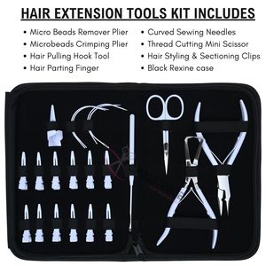 Kit de Herramientas para Extensiones de Cabello con Micro Anillos Blancos, Alicates de 5 Pulgadas para Ajustar y Remover Anillos, Agujas de Coser Curvas, Estuche de Rexine con Cierre - Product Image 2
