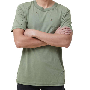 Camisetas para hombre, estilo vintage, de algodón lavado, con estampado desgastado, detalles rotos, tela suave y transpirable, camiseta gráfica informal a la moda. - Product Image 1