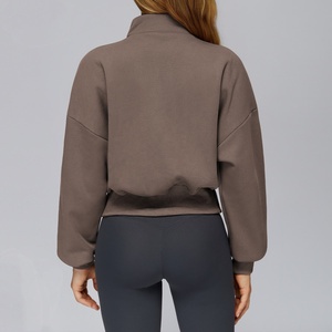 Sweat-shirt décontracté d'hiver pour femme, coupe ample, doublure polaire respirante, demi-fermeture éclair, col montant, coupe-vent - Product Image 4