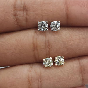 Pendientes de Diamante Cultivado en Laboratorio de Corte Redondo de 0.50ct, Oro Amarillo Sólido de 14K, Regalo para Mujer, Aniversario de Bodas, Fiesta - Product Image 1