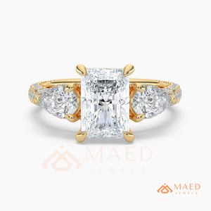 Moissanite Radiant Three <b>Stone</b> Ring for Women Gold Tone Engagement Anniversary Jewelry Elegant Daily Style - Product Image 5