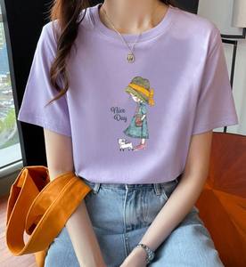 Camiseta de manga corta estampada, ajustada, antiarrugas, de secado rápido para mujer, nueva colección de verano 2024, estilo informal, de algodón puro, corte regular. - Product Image 4