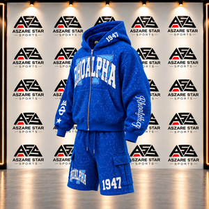 เสื้อฮู้ดดี้โอเวอร์ไซส์ปักลายปักคริสตัลแบบกำหนดเองขายดี พร้อมกางเกงขาสั้นพิมพ์ลาย - Product Image 6