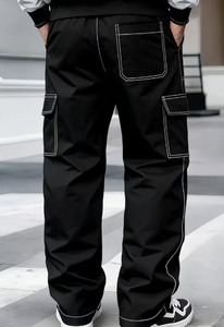 Pantalones Cargo Negros para Hombre Hardihood International, Cintura Elástica con Cordón, Peso Medio, Casuales, Múltiples Bolsillos, Estilo Workwear - Product Image 2