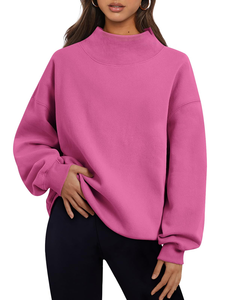 เสื้อสเวตเชิ้ตคอปกขนาดใหญ่สำหรับผู้หญิง สีพื้น ผ้าถัก คอตตอน แขนยาว ใส่ได้ในฤดูใบไม้ร่วง - Product Image 4