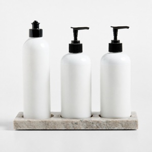 Premium Grey Granite Double Bottle Holder Tray Natural Stone Bathroom Organizer Soap Lotion Dispenser <b>Stand</b> Countertop Vanity - Product Image 6