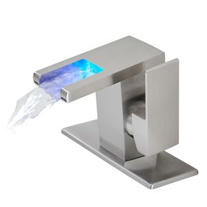 Rubinetto Monocomando per Lavabo Bagno con Luce LED, Cascata a 3 Colori Variabili, Bocca in Vetro, Miscelatore Acqua Calda e Fredda, Montaggio su Piano a Foro Singolo - Product Image 2