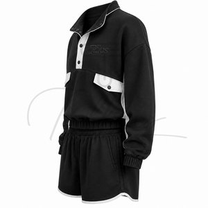 Ensemble de survêtement décontracté d'été personnalisé pour femme, brodé, 2 pièces, en coton, unisexe, avec t-shirt à manches longues et short, séchage rapide - Product Image 4