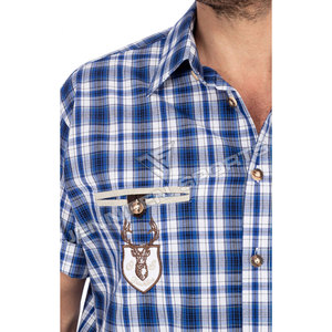 Traditional German Bavarian Lederhosen Trachten Checked Cotton <b>Half</b>-Sleeves <b>Shirt</b> Breathable For Spring Season 100% Cotton - Product Image 4