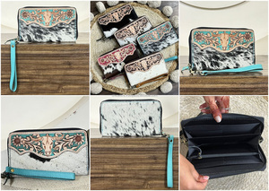 Portefeuille élégant et tendance en cuir de vachette véritable, fait main, avec motif de taureau gravé, porte-cartes et porte-billets multiples pour femmes - Product Image 3