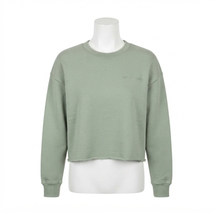 เสื้อสเวตเชิ้ตคอกลมสีเขียวเซจสำหรับผู้ชาย ทรงโอเวอร์ไซส์ ขอบดิบ แขนยาว สไตล์ลำลอง สตรีทแวร์ - Product Image 3