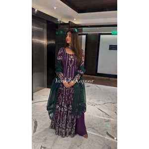 Conjunto elegante de talla XL para mujer con Secuencia de bordado pesado, parte superior inferior y Dupatta bellamente diseñado - Product Image 1