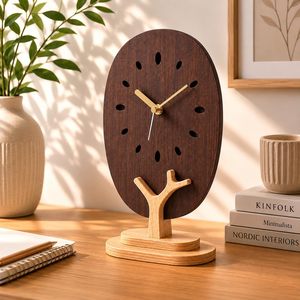 Reloj de Escritorio de Madera M F INTERNATIONAL EXPORTS, Diseño Circular Tradicional, Movimiento de Cuarzo, Silencioso, Sin Tictac, Visualización de Hora con Agujas - Product Image 6
