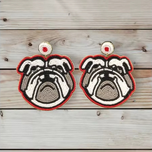 Boucles d'oreilles pendantes Bulldog perlées au design unique, pour femmes et filles, confortables, pour le spirit d'équipe des jours de match, collection 2026 - Product Image 1