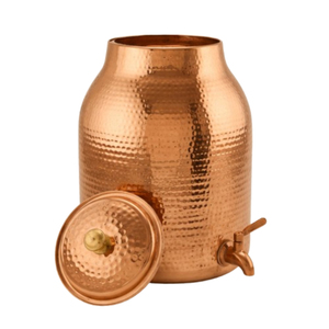 Matka de Agua de Cobre Puro Ayurvédico Tradicional con Tapa, Recipiente Natural Antimicrobiano para Almacenar Agua Potable, Martillado - Product Image 1