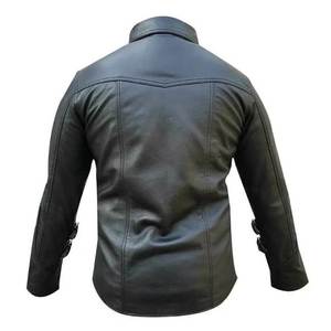 Camisa gótica de cuero negro para hombre con hebilla, corte ajustado, cuello vuelto, manga regular, chaqueta de moda para fiesta. - Product Image 3