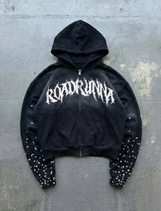 Fabricante Mayorista de Ropa Urbana, Sudadera con Capucha Negra Corta y Gruesa Personalizada con Cierre, Sudadera con Capucha para Hombre con Diseño de Salpicaduras de Pintura - Product Image 1