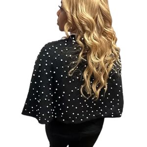 <b>Women</b> Black Rhinestone Embellished Cape <b>Shrug</b> Sparkling Open Front Cropped Shoulder Cover Elegant Evening Party Formal Wear - Product Image 2