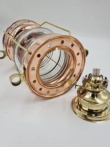<b>Antique</b> Copper Brass Nautical Ship Lantern Decorative Maritime Hurricane Oil <b>Lamp</b> with Clear Glass Chamber Metal Home decor - Product Image 4