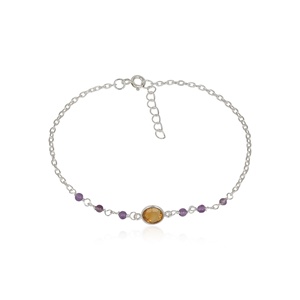 Minimalist 925 Silver Chain <b>Bracelet</b> With <b>Amethyst</b> And Citrine Bezel Set Stones <b>Bracelets</b> For Everyday Wear - Product Image 1