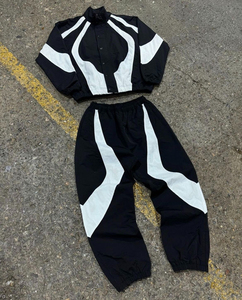 Conjunto Deportivo Unisex Negro con Capucha, Cortavientos, Ligero, para Otoño, Pantalones Deportivos con Cintura Elástica, Mangas Largas, Diseño Casual 2 en 1 - Product Image 6