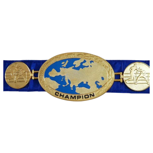 Ceinture de champion de lutte en or, sangle bleue personnalisée, ceinture de sport professionnelle avec icônes de lutte - Product Image 1