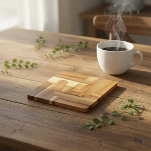 Sous-verres modernes en bois d'acacia écologiques, ensemble de 6 pièces, pour café et vin, tapis et patins de sécurité pour table - Product Image 2