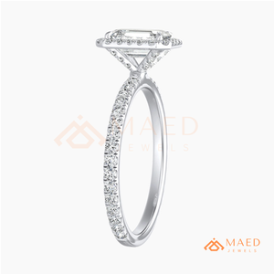 Moissanite <b>Emerald</b> Halo <b>Ring</b> for Women <b>Silver</b> Tone Engagement Anniversary Jewelry Elegant Daily Wear Style - Product Image 6