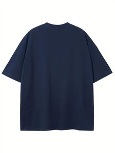 เสื้อยืดคอกลมแขนสั้นสีเทาสำหรับผู้ชาย ผ้าฝ้าย/ใยไผ่ ย้อมเส้นด้าย ทรงปกติ ลายตัวอักษร สวมใส่สบาย ไม่เป็นขุย - Product Image 5